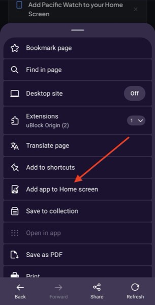 Step 2: Add app to Home screen